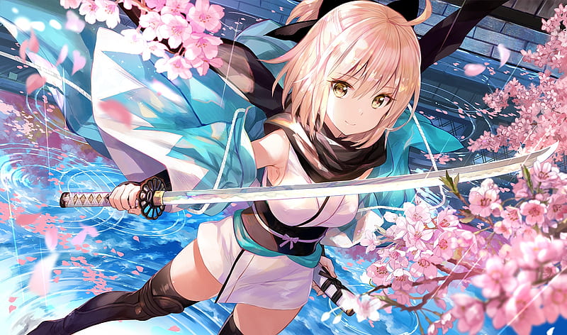 Fighter, girl, anime, manga, fuji choko, sword, HD wallpaper