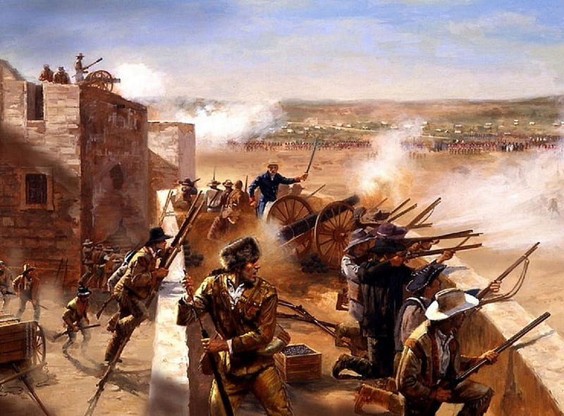 battle of the alamo, battle, buidling, gun, men, alamo, HD wallpaper