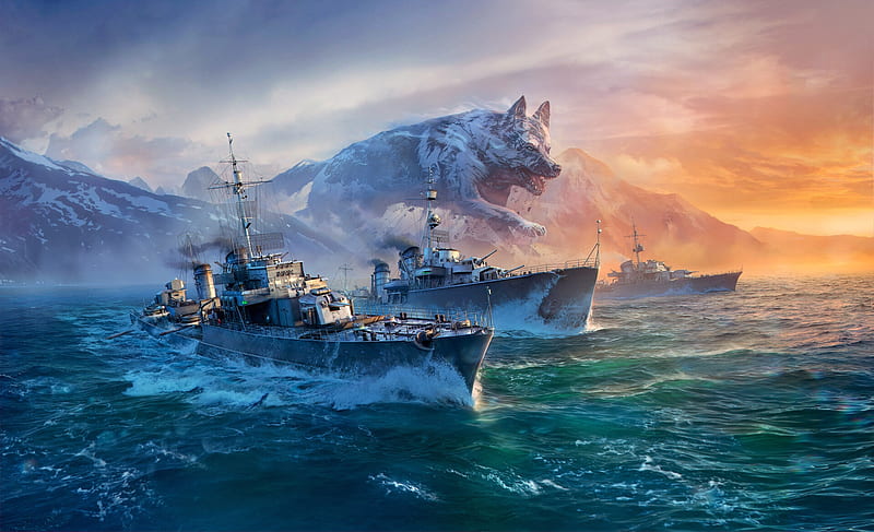 World of Warship, fantasy, water, ship, lup, wolf, saint petersburg, sea, HD wallpaper