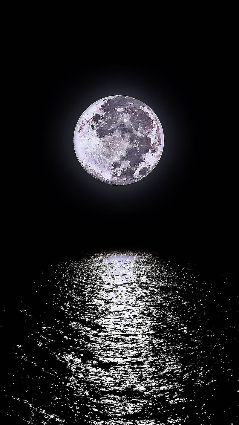 Moon, amoled, black, dark, earth, light, moonlight, moonshine, relfection, river, HD phone wallpaper