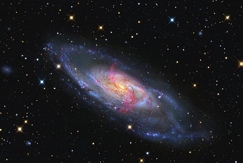 MESSIER 106, stars, cosmic, universe, space, sky, pink, light, HD wallpaper