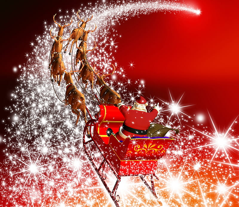 Merry Christmas, red, pretty, festival, colorful, holidays, bonito, magic, santa claus, xmas, graphy, fantasy, christmas fathershining, elk, beauty, reindeer, sledge, stars, lovely, holiday, christmas, glitter, colors, happy, snowflake, santa, HD wallpaper
