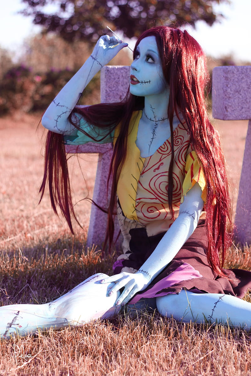 women, The Nightmare Before Christmas, Sally, cosplay, redhead, long hair, corpse, tombstones, cemetery, HD phone wallpaper