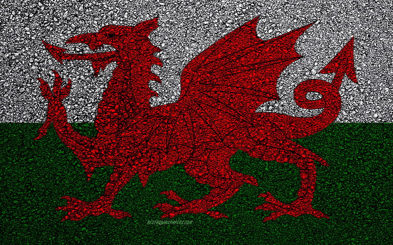 Flag of Wales, asphalt texture, flag on asphalt, Wales flag, Europe, Wales, flags of european countries, HD wallpaper