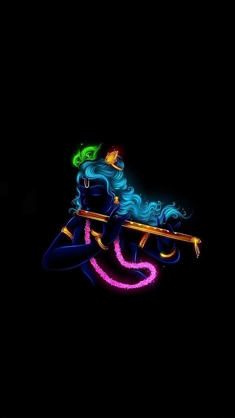 Shree Krishna Neon Art, sree krishna, krishna neon art, hindu god