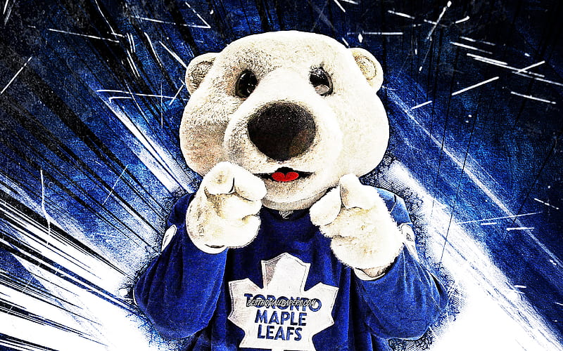 Carlton the Bear, grunge art, mascot, Toronto Maple Leafs, blue abstract rays, NHL, Toronto Maple Leafs mascot, Carlton, NHL mascots, official mascot, Carlton mascot, HD wallpaper