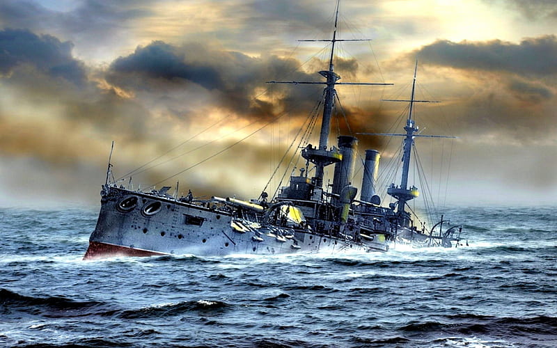 SINKING SHIP, battle ship, Yashima, armadillo, Japanese, sea, HD wallpaper