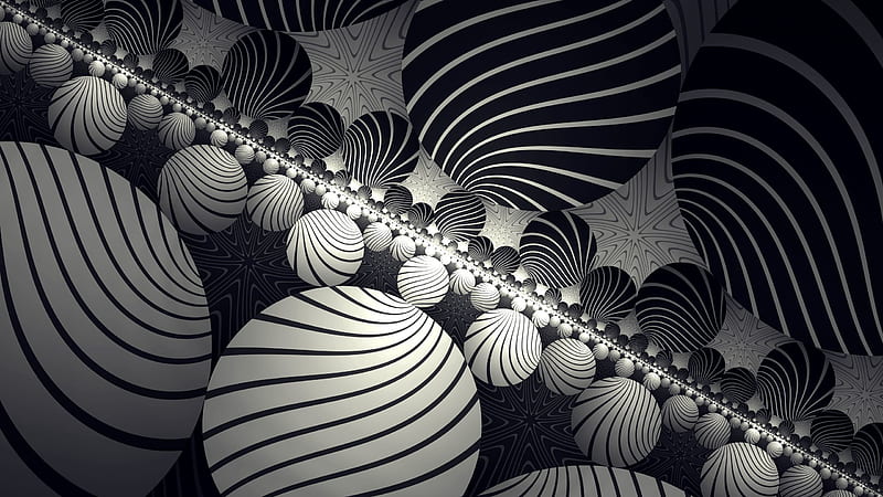 Abstract, Pattern, Fractal, Ball, Black & White, HD wallpaper