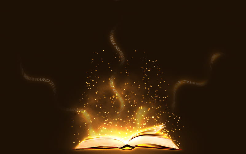 Knowledge is Beautiful, gold, 3d, darkness, book, yellow, bonito, abstract, light, HD wallpaper