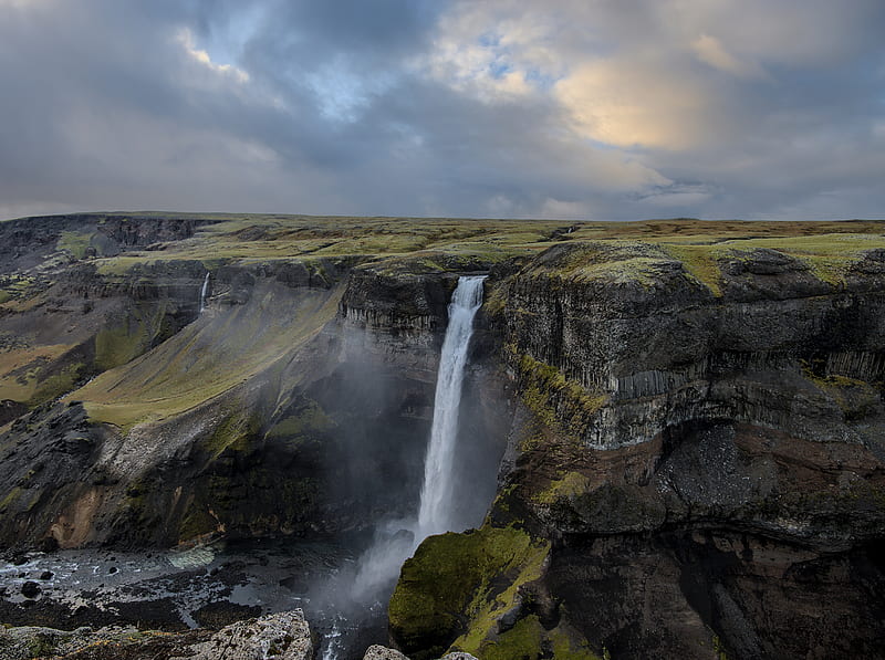 Iceland Waterfall Panoramic View Ultra, Europe, Iceland, Nature, Landscape, Scenery, Waterfall, HD wallpaper
