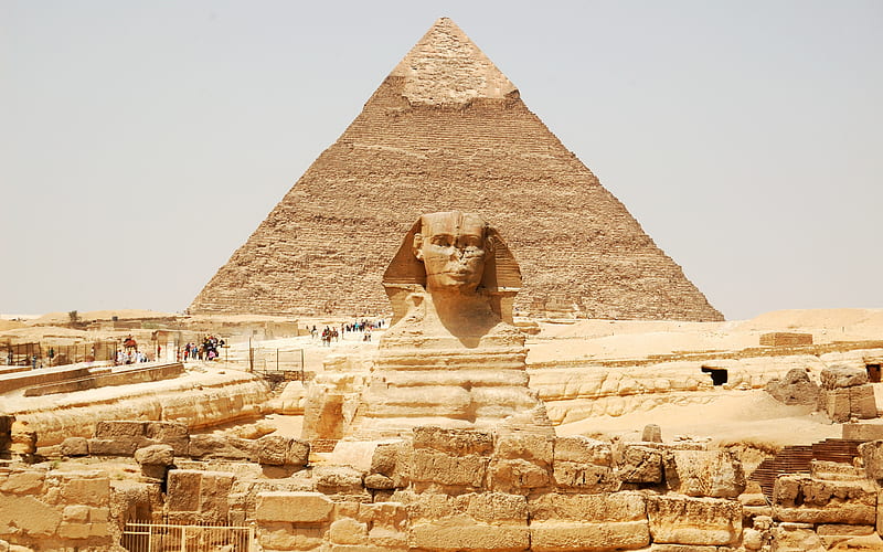 Great Sphinx of Giza, Egyptian pyramids, Sphinx, desert, ancient buildings, landmark, Giza, Egypt, HD wallpaper
