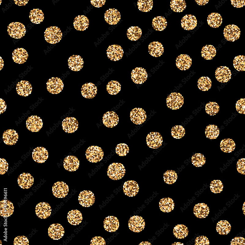 Golden glitter polka dots on black background. Abstract shiny seamless pattern with gold metallic confetti. Grunge vector backdrop for banner, , paper for wrapping Stock Vector, HD phone wallpaper