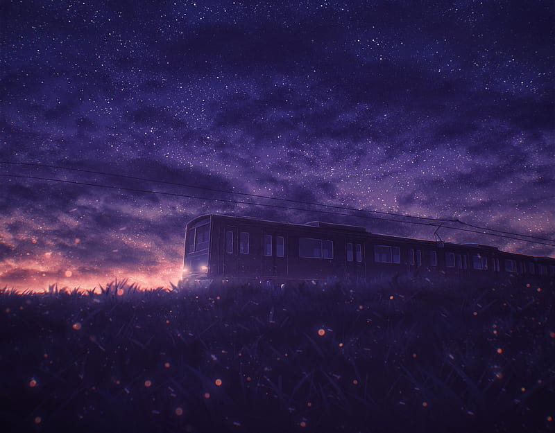 Anime, Original, Night, Sky, Starry Sky, Sunset, Train, HD wallpaper