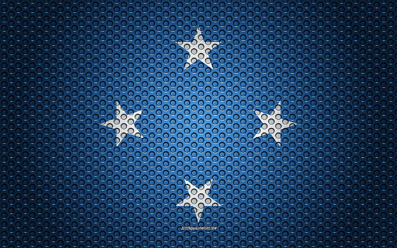 Flag of Micronesia creative art, metal mesh texture, Micronesia flag, national symbol, Micronesia, Oceania, flags of Oceania countries, HD wallpaper