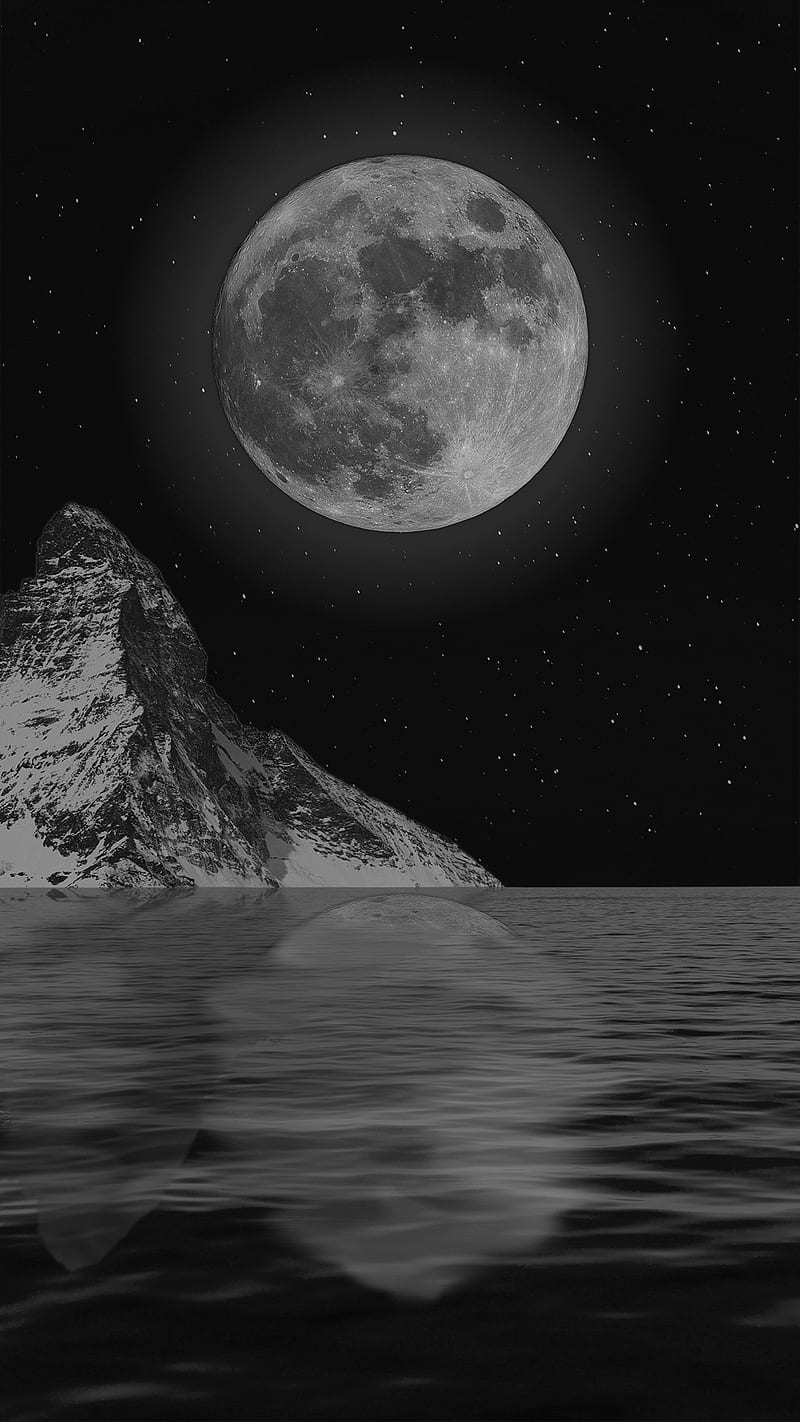 Moon and Sea, mountain, earth, night, sad, black, dark, moonshine, water, HD phone wallpaper