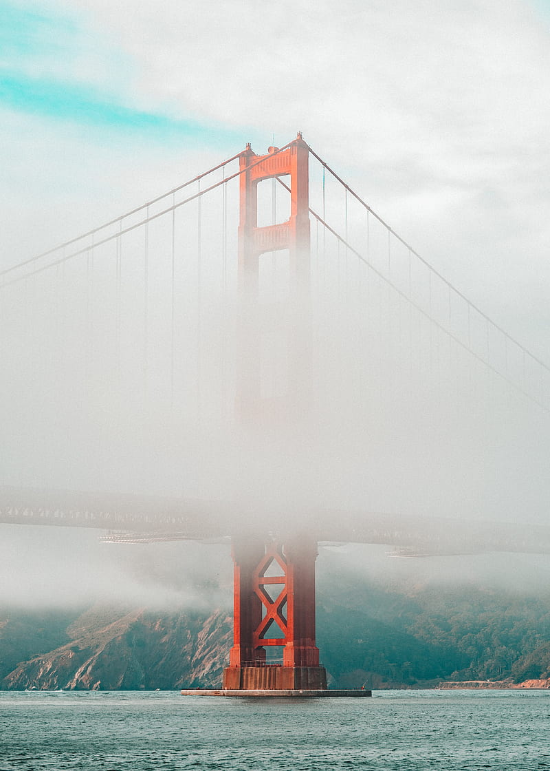 bridge, clouds, fog, height, HD phone wallpaper