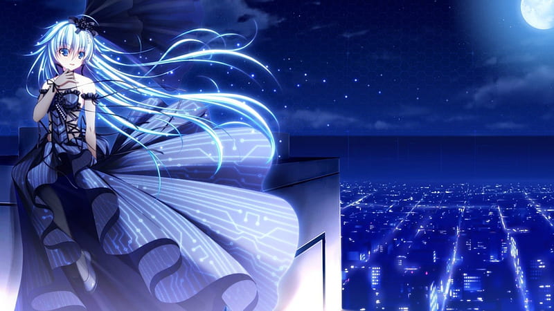 Anime fly sky light dress long hair original city girl beauty wallpaper, 1920x1080, 815917