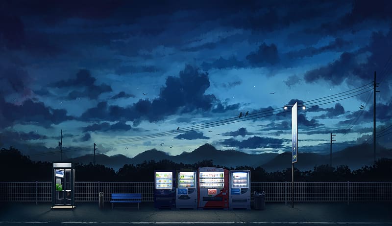 Anime, Original, Phone Box, Vending Machine, HD wallpaper