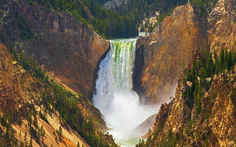 Lower Falls of the Yellowstone River, Yellowstone National Park, cliff, water, usa, Wyoming, HD wallpaper