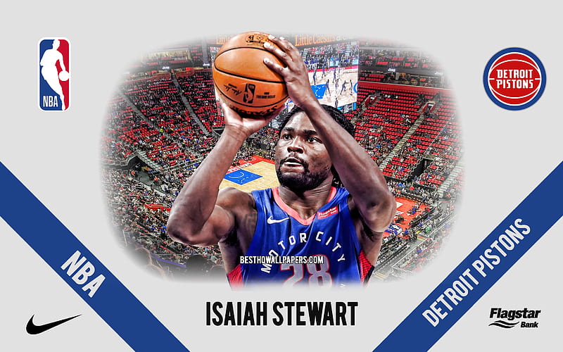 Isaiah Stewart, Detroit Pistons, American Basketball Player, NBA, portrait, USA, basketball, Little Caesars Arena, Detroit Pistons logo, HD wallpaper