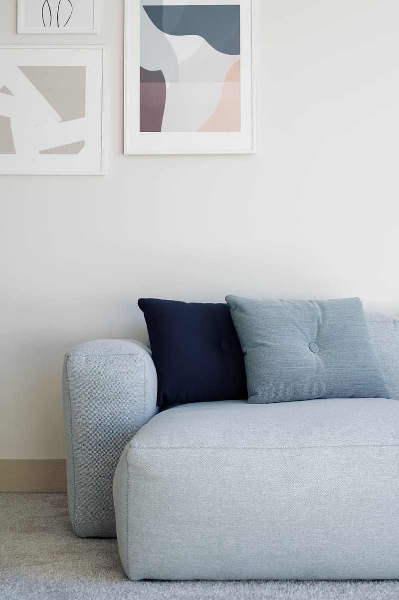 sofa, pillows, room, paintings, interior, HD phone wallpaper