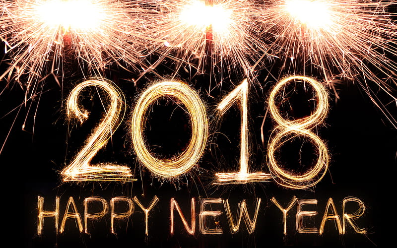 Happy New Year 2018, firework Christmas 2018, New Year 2018, xmas, Christmas, HD wallpaper