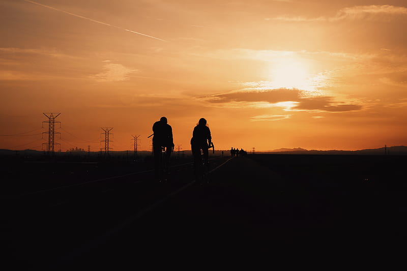 silhouette of 2 person walking on the field during sunset, HD wallpaper