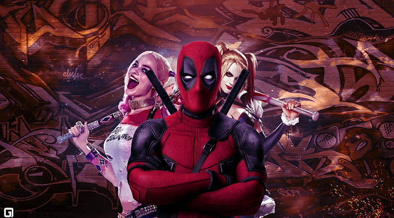 Deadpool And Harley Quinn, deadpool, harley-quinn, artist, digital-art, HD wallpaper