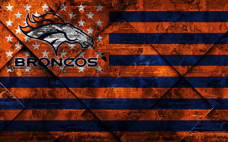 Denver Broncos American football club, grunge art, grunge texture, American flag, NFL, Denver, Colorado, USA, National Football League, USA flag, American football, HD wallpaper
