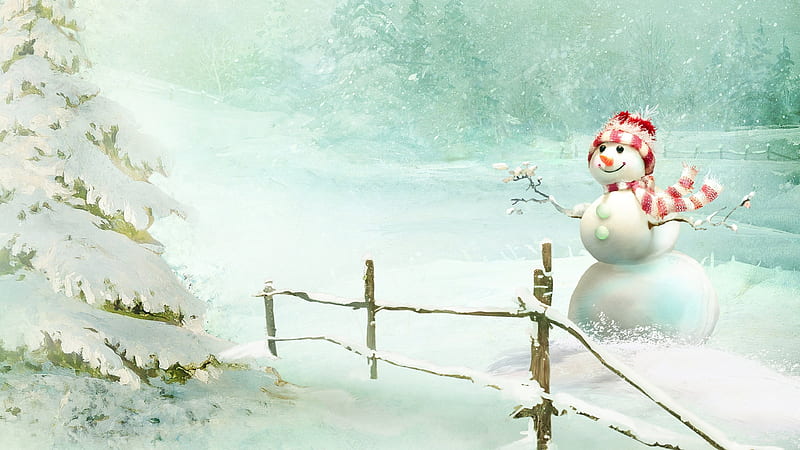 winter, forest, snowman, snow, winter landscape, HD wallpaper