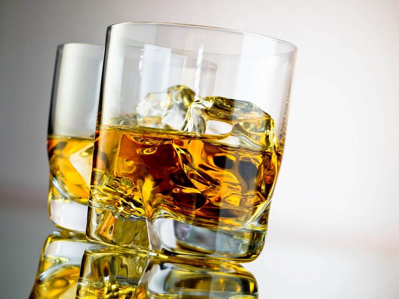 Whiskey on the rocks, ice cubes, alcohol, whiskey, drink, HD wallpaper