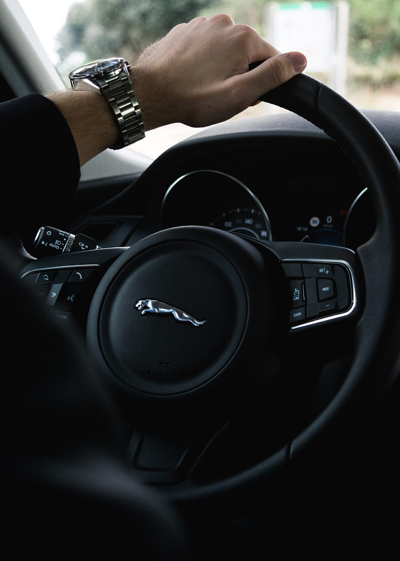 jaguar, steering wheel, hand, watch, HD phone wallpaper
