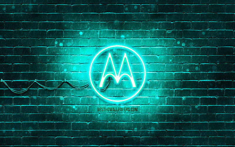 Motorola turquoise logo turquoise brickwall, Motorola logo, brands, Motorola neon logo, Motorola, HD wallpaper