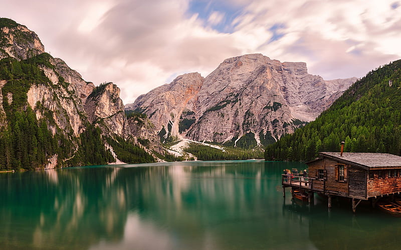 italy, summer, mountains, evening landscape, lake, dolomites, alps, HD wallpaper