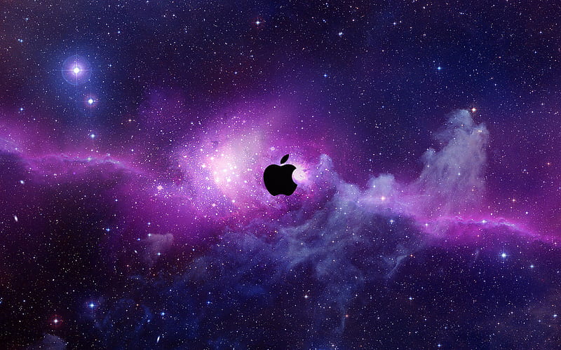 Apple Space, apple, purple, space, dark, white, blue, star, light, HD wallpaper