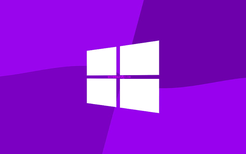 Windows 10 violet logo, Microsoft logo, minimal, OS, violet background, creative, Windows 10, artwork, Windows 10 logo, HD wallpaper