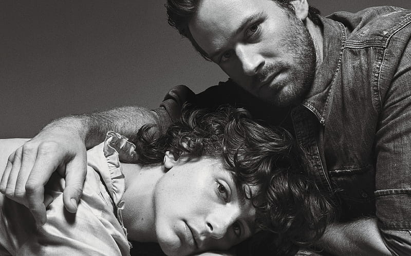Armie Hammer, Timothee Chalamet, American actors, black and white, monochrome, HD wallpaper