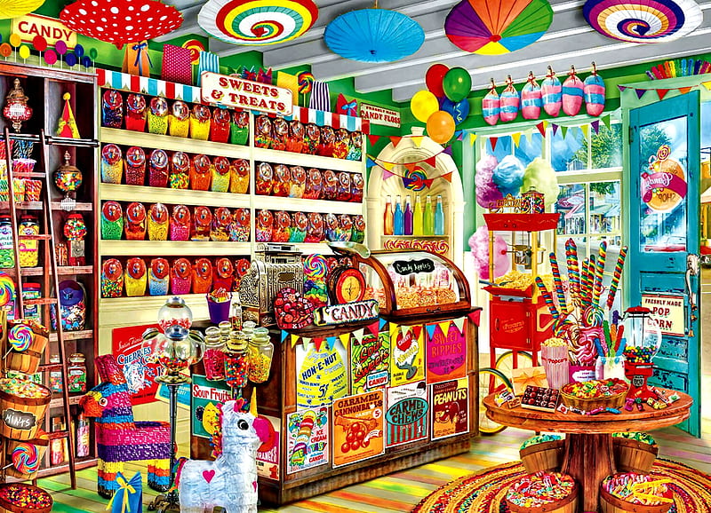 Corner Candy Store, architecture, art, candy shop, bonito, illustration, artwork, stores, painting, shops, wide screen, scenery, HD wallpaper