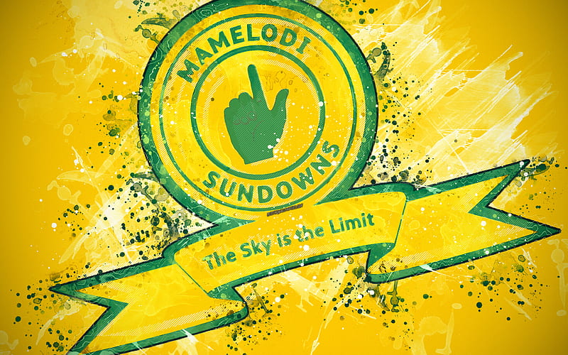 Mamelodi Sundowns FC paint art, logo, creative, South African football team, South African Premier Division, emblem, yellow background, grunge style, Pretoria, South Africa, football, HD wallpaper