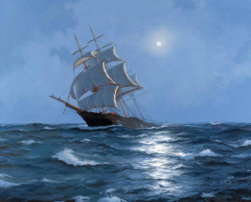 Artistic, Oil Painting, Sailboat, Sea, HD wallpaper
