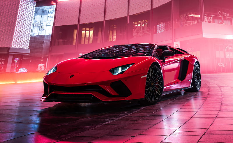 lamborghini aventador s roadster, red supercars, side view, lights, Vehicle, HD wallpaper