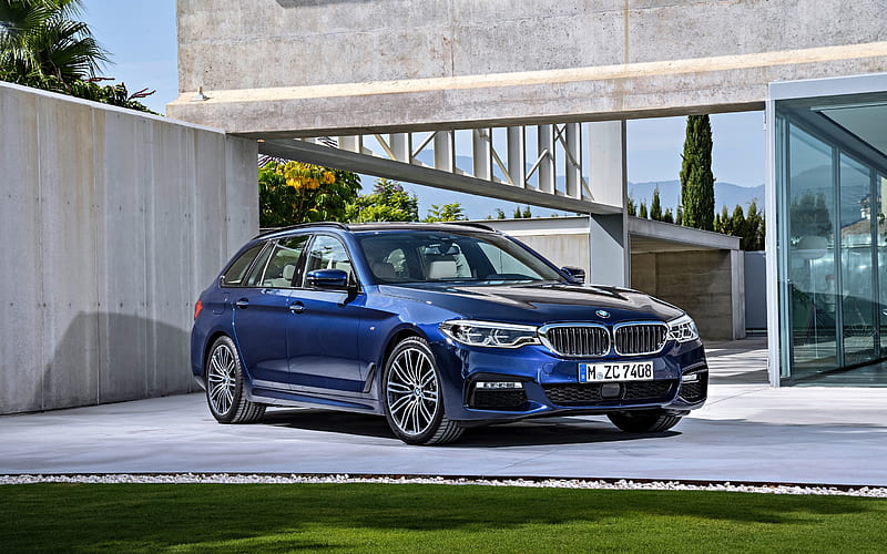 BMW 5-series Touring, 2018, exterior, new blue BMW 5 estate, front view, German cars, 530d, xDrive, BMW, HD wallpaper
