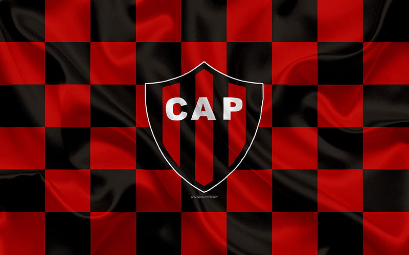 CA Patronato logo, creative art, red black checkered flag, Argentinian football club, Argentine Superleague, Primera Division, emblem, silk texture, Paraná, Argentina, football, Club Atletico Patronato, HD wallpaper