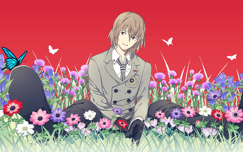 Goro Akechi, flowers, Megami Tensei, manga, Persona 5, HD wallpaper