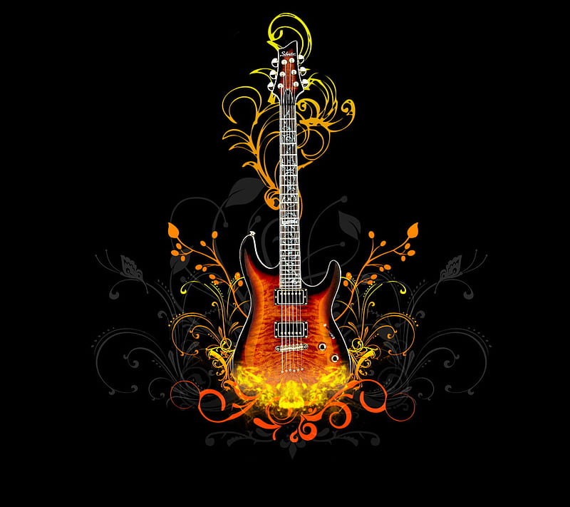 Floral Guitar, designer music, rocks, HD wallpaper