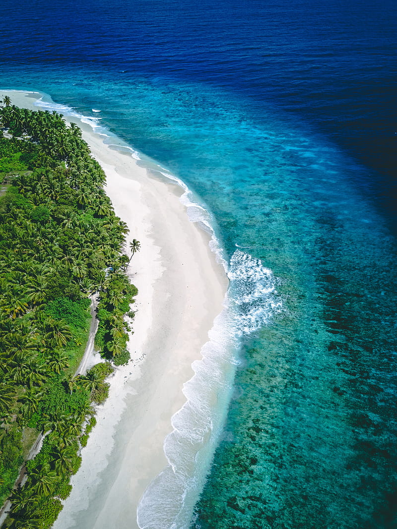 coast, aerial view, sea, sand, beach, HD phone wallpaper