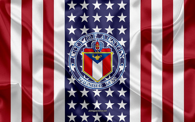 Austin Seal silk texture, American Flag, USA, Austin, Texas, American City, Seal of the Austin, silk flag, HD wallpaper