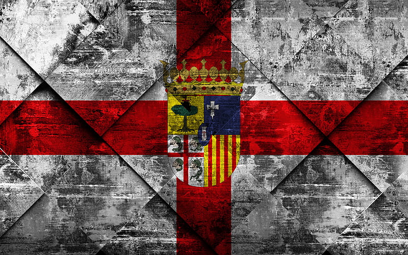 Flag of Zaragoza grunge art, rhombus grunge texture, spanish province, Zaragoza flag, Spain, national symbols, Zaragoza, provinces of Spain, creative art, HD wallpaper