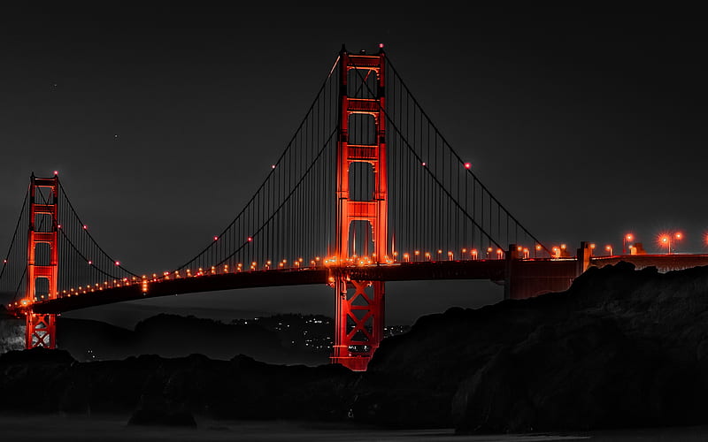 Golden Gate Bridge, USA, red bridge, San Francisco, nightscapes, America, HD wallpaper