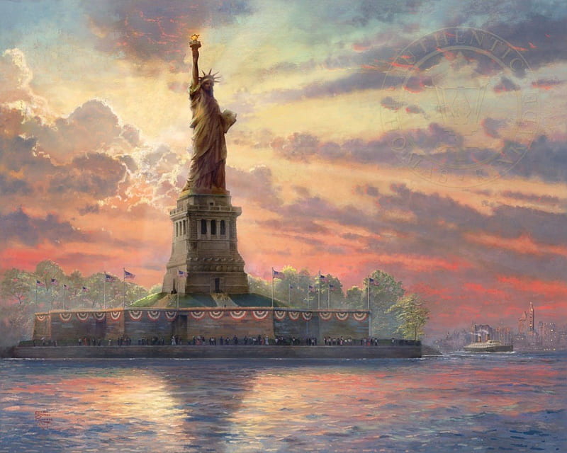 Dedicated to Liberty, sunset, nature, water, HD wallpaper